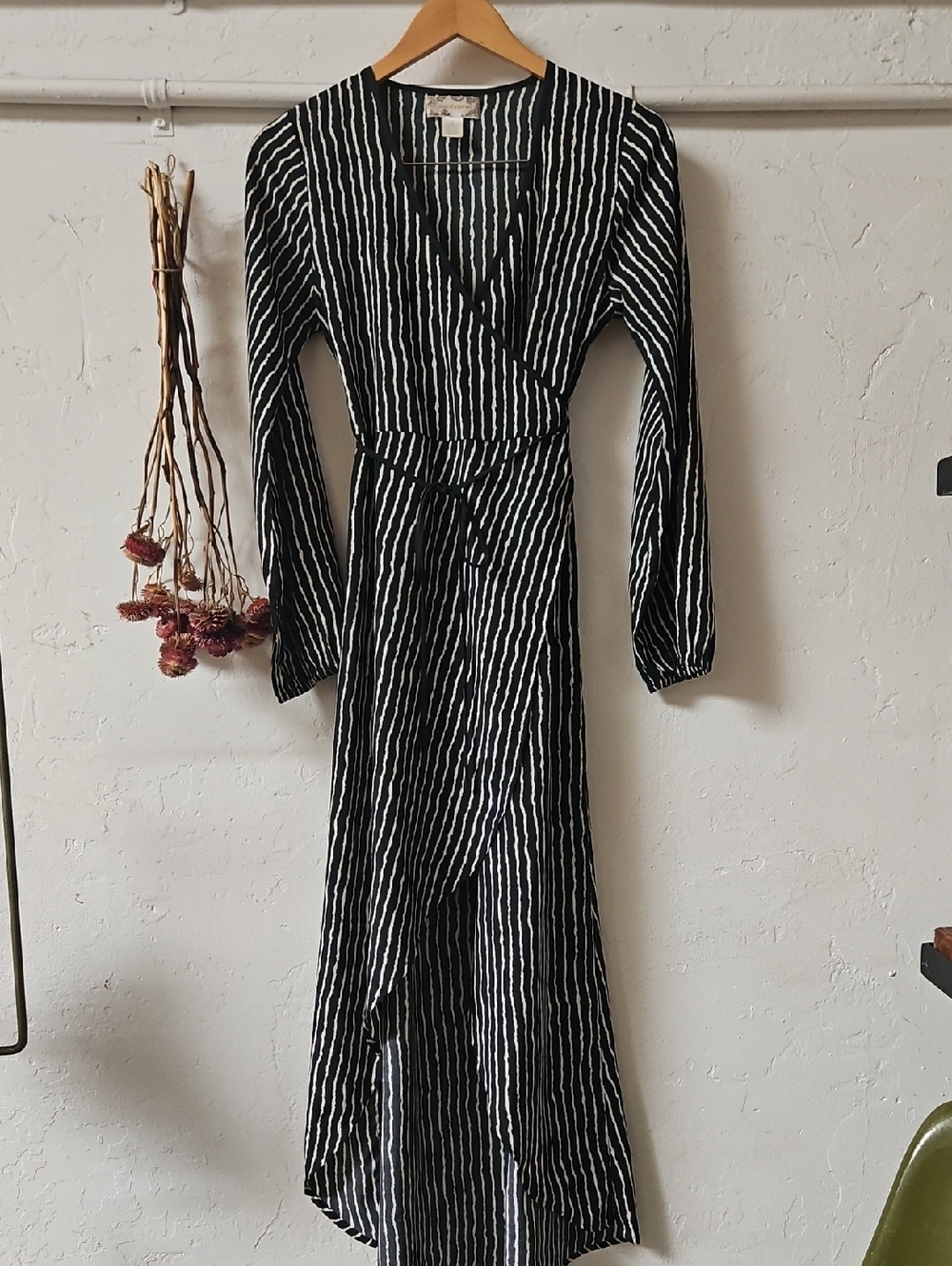 & other Stories Black & White Stripe Wrap Maxi Dress Size 2